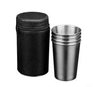 Paquete de 4 vasos de chupito portátiles de acero inoxidable con construcción cepillada resistente y bolsa de transporte a juego para actividades al aire libre (70 ml)