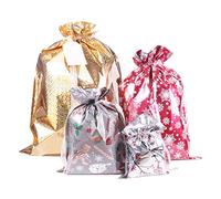 Paquete de 40 bolsas de Navidad, bolsa de envoltura de Papá Noel en 4 tamaños y 4 diseños con cintas de cordón insertadas y etiquetas para envolver las vacaciones