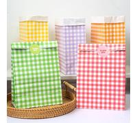 Paquete de 40 bolsas de recuerdos de fiesta, coloridas bolsas cuadradas de 5.9 x 3.2 x 9 pulgadas, bolsas de regalo de golosinas arcoíris, bolsas de dulces con calcomanías, bolsas de papel kraft para