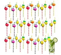 Paquete de 40 pajitas de cóctel, decoraciones de fiesta de verano, pajitas de frutas 3D, decoraciones de bebidas, divertidas pajitas tropicales hawaianas, pajitas de papel (color al azar)