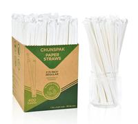 Paquete de 400 pajitas de papel desechables blancas empaquetadas individualmente, 19,7 x 0,6 cm, 100% biodegradables