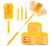 Paquete de 42 plumeros, plumero magnético de 360°, plumero para Swiffer Duster con mango y barra telescópica, limpiador de microfibra para el pelo, polvo y suciedad (amarillo)