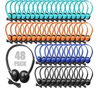 Paquete de 48 Auriculares estéreo con Cable con Conector de 3.5 mm, Juego de Auriculares para Estudiantes para niños y Adultos, Biblioteca, Escuela, avión, computadora, Laptop, sin micrófono