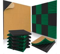 Paquete de 48 paneles acústicos autoadhesivos de 1 x 12 x 12 pulgadas, espuma acústica, cuñas de espuma de estudio, paneles de alta densidad, cuñas insonorizadas, color negro y verde