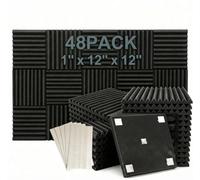 Paquete de 48 paneles acústicos negros de 12 x 12 x 1 pulgadas, azulejos de cuña de espuma insonorizantes para estudio