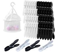 Paquete de 48 pinzas de ropa para tendedero con bolsa, pinzas de lavado de plástico extra fuertes, cesta de pinzas para tendedero y juego de bolsas para el hogar y el jardín (negro-blanco)