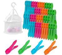 Paquete de 48 pinzas de ropa para tendedero con bolsa, pinzas de lavado de plástico extra fuertes, cesta de pinzas para tendedero y juego de bolsas para el hogar y el jardín (4 colores)