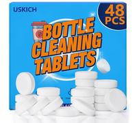 Paquete de 48 tabletas de limpieza para botellas de agua, ingredientes naturales que eliminan manchas y olores difíciles, pestañas limpiadoras brillantes para todos los recipientes de acero