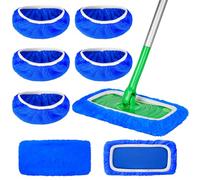 Paquete de 5 almohadillas reutilizables 100% algodón compatibles con mopa Swiffer, cubierta plana húmeda y seca, almohadillas lavables para limpieza de superficies/suelos de madera dura (mopa no