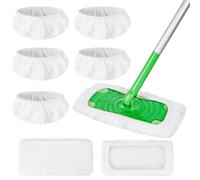 Paquete de 5 almohadillas reutilizables 100% algodón compatibles con mopa Swiffer, cubierta plana húmeda y seca, almohadillas lavables para limpieza de superficies/suelos de madera dura (mopa no
