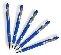Paquete de 5 bolígrafos capacitivos 2 en 1 con punta de lápiz capacitivo de goma, punta media de metal premium, tinta negra, compatible con la mayoría de pantallas táctiles (azul)