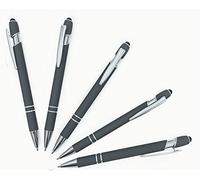 Paquete de 5 bolígrafos capacitivos 2 en 1 de goma y tacto suave, punta de metal media, tinta negra, compatible con la mayoría de pantallas táctiles (gris oscuro)