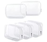 Paquete de 5 Bolsas de plástico Transparente con Cremallera para artículos de tocador aprobados por la TSA, Bolsa de Maquillaje portátil para Vacaciones, baño y organización, Blanco, S, Neceser