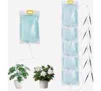 Paquete de 5 bolsas de riego automático para plantas de 3,5 L con flujo ajustable, salidas dobles y manguera, sistema de riego por goteo par