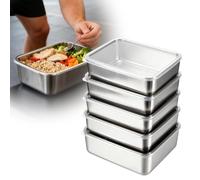 Paquete de 5 cajas de alimentos de acero inoxidable para nevera, 18 x 12,8 x 5, recipientes congeladores de acero inoxidable con tapa, recipientes de almacenamiento de alimentos con tapa, caja