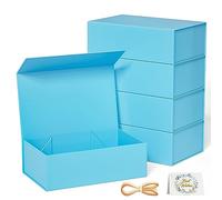 Paquete de 5 cajas de regalo azules, 9.5 x 6 x 3 pulgadas, cajas de regalo para regalos con tapas, cierre magnético, rectángulo plegable para caja de propuesta de dama de honor, boda, Navidad, Halloween, embalaje de regalo de cumpleaños