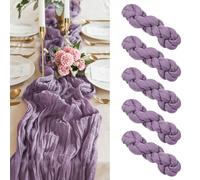 Paquete de 5 Caminos de Mesa de Gasa Violeta y Amatista, Camino de Mesa Morado, Camino de Mesa de Gasa Malva de 10 pies, Camino de Mesa rústico Semitransparente Bohemio para recepción de Boda