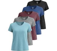 Paquete de 5: Camiseta Deportiva de Secado rápido para Mujer, Dri Fit, Ropa Deportiva para Yoga, Entrenamiento, Ropa Esencial, Correr, Gimnasio, Zumba, Ejercicio, Manga Corta, Cuello Redondo, Absorbe