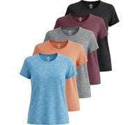 Paquete de 5: Camiseta Deportiva de Secado rápido para Mujer, Dri Fit, Ropa Deportiva para Yoga, Entrenamiento, Ropa Esencial, Correr, Gimnasio, Zumba, Ejercicio, Manga Corta, Cuello Redondo, Absorbe