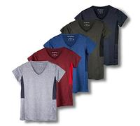 Real Essentials Ladies Dry Fit V Neck Camiseta, Set 3, M para Mujer