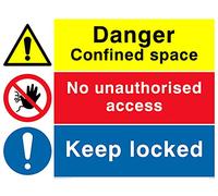 Paquete de 5 carteles con texto en inglés "Danger Confined Space & Keep Locked", 200 x 150 mm, A5L