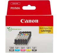 Paquete de 5 cartuchos originales PGI-580/CLI-581 BK/CMYK (Negro/Azul/Cian/Magenta/Amarillo) - CANON