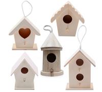 Paquete de 5 Casas para pájaros para Pintar - Kits de Casas para pájaros de Madera sin terminar para niños y Adultos con Cuerda para Colgar, Manualidades Naturales para decoración de jardín -