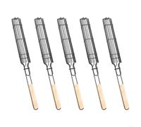 Paquete de 5 cestas para barbacoa con asas de madera, jaula de parrilla de acero antiadherente resistente para salchichas, perros calientes, verduras, carne, herramientas de barbacoa al aire libre