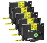Paquete de 5 Cintas de Etiquetas laminadas 6mm 9mm 12mm 18mm 24mm Compatible con Tze-611 621 631 641 651 Negro sobre Amarillo para PT-1000