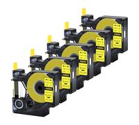 Paquete de 5 cintas de repuesto para DYMO 18054 de tubo termorretráctil industrial de 3/8 pulgadas, 9 mm, 1,5 m, color negro sobre amarillo, compatible con DYMO Rhino 4200, 5200, 5000, 6000