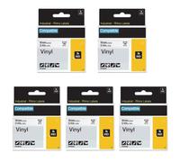 Paquete de 5 cintas de vinilo permanentes DYMO Rhino 18445 de 3/4 pulgadas, compatibles con DYMO Rhino 5200 4200 5000 6000 rotuladores industriales, color negro sobre blanco, 19 mm x 5,5 m