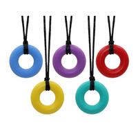 Paquete de 5 collares de silicona para masticar para adultos y bebés pequeños, en forma de dona, asistente de motor oral sensorial para autismo, TDAH, colgantes suaves de dentición de lactancia