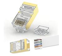 Paquete de 5 conectores Cat8 RJ45 (extremos Cat8/conectores modulares RJ45/conectores Ethernet/conector de red) para cable plano, compatible con 30 y 32 AWG, 8P8C con barra de carga, chapado en oro