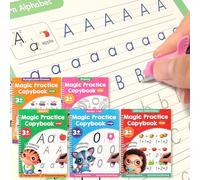 Paquete de 5 cuadernos de práctica ranurados grandes, libro de trabajo de escritura a mano reutilizable con ayuda de escritura a mano, bolígrafo mágico para aprender a escribir números y letras para