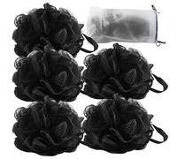 Paquete de 5 esponjas exfoliantes de luffa de malla de carbón negro para baño, esponja de baño para mujeres y hombres, exfoliar la piel, limpiar la piel, calmar la piel