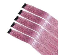 Paquete de 5 extensiones de cabello brillantes con clip, de oropel arcoíris, resistentes al calor, for trenzas, de 19.5 pulgadas. Wear and Go(Pink)