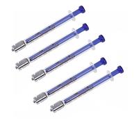 Paquete de 5 jeringas de vidrio con tapas, jeringa de vidrio reutilizable Luer Lock azul de 1 ml, inyector de metal Luer Lock para laboratorio