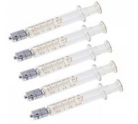 Paquete de 5 jeringas de vidrio con tapas, jeringa de vidrio reutilizable Luer Lock de 2 ml, inyector de metal Luer Lock para laboratorio