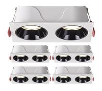 Paquete de 5 LED integrado Downlight Kit iluminación empotrable doble cabezal 14W/24W Lámpara lata copa profunda con acabado blanco, luz disco oblea, 3000K/4000K/6000K, CRI90(2*12W,White light)