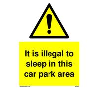 Paquete de 5 letreros A5P con texto en inglés «It is illegal to sleep in this car parking», 150 x 200 mm