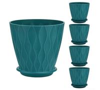 Paquete de 5 macetas con patrón de ondas con platillo, macetas de polipropileno grueso de 6 pulgadas con agujeros de drenaje para jardín interior y exterior, juego moderno de estilo nórdico para