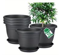 Paquete de 5 macetas de 10 pulgadas + platillo, maceteros para plantas de interior y exterior con agujeros de drenaje | Macetas de plástico, macetero grande (, 10 pulgadas)
