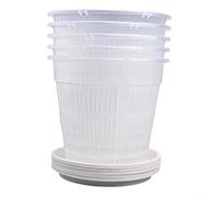 Paquete de 5 macetas transparentes para orquídeas con platillos, macetas ABS con agujeros de drenaje para crecimiento de raíces para suculentas, hierbas, cactus (16 cm)