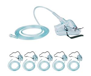 Paquete de 5 máscaras de oxígeno con tubo de 6.6 pies y correa elástica ajustable - Pediátrico alargado tamaño M