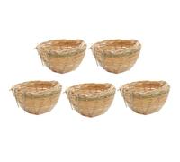 Paquete de 5 nidos de bambú para pájaros, casa de jaula de pájaros natural tejida a mano, sartenes de nido de canario, gancho C para eclosión de cueva de cría con loro,