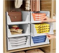 Paquete de 5 organizadores plegables para armario, cajas de almacenamiento apilables, cesta de plástico para cajones, almacenamiento para armario, cocina, baño, oficina, color blanco, 5 L