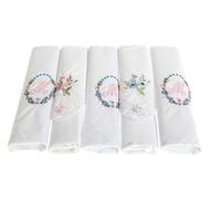 Paquete de 5 pañuelos con inicial para mujer, color blanco, con borde de satén y handkies florales a juego, varias letras Blanco Letra M 5 paquete