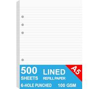 Paquete de 5 papeles de recambio con forro A5 para planificador/carpetas/organizador, 6 agujeros perforados, total 500 hojas/1000 páginas, 100 g/m², blanco, papel de relleno de 5.8 x 8.2 pulgadas