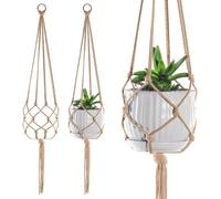 Paquete de 5 perchas de macramé para interiores, soporte grande de algodón para plantas de macramé, colgador de plantas de cuerda para interiores y exteriores, decoración bohemia del hogar (café)