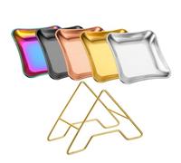 Paquete de 5 platos de salsa de acero inoxidable con soporte, platos de aperitivos de 13 x 13 cm para condimentos, nueces y postres, aptos para lavavajillas